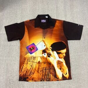 Vintage Jimi Hendrix Button Up Shirt Mens Medium Black 2000s Hard Rock Deadstock